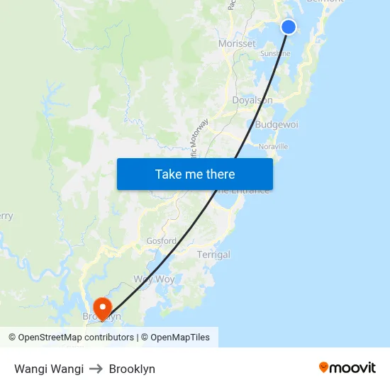 Wangi Wangi to Brooklyn map