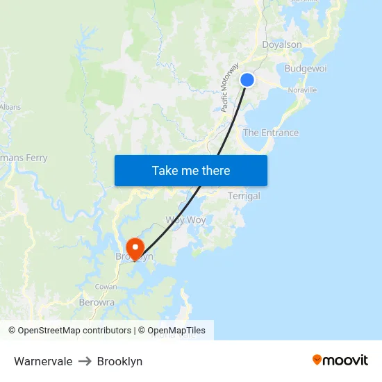 Warnervale to Brooklyn map