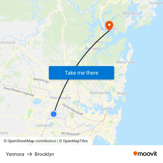 Yennora to Brooklyn map