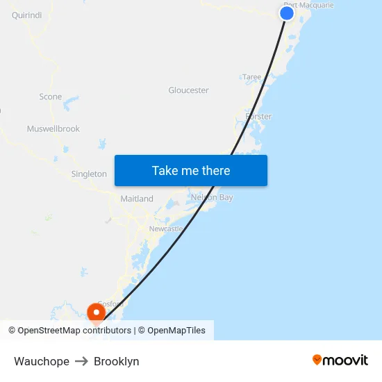 Wauchope to Brooklyn map