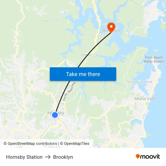 Hornsby Station to Brooklyn map