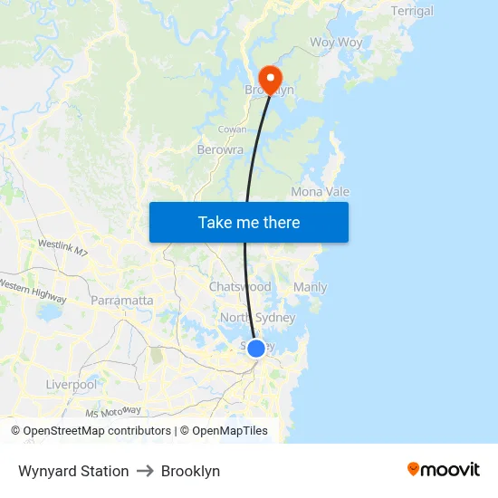 Wynyard Station to Brooklyn map