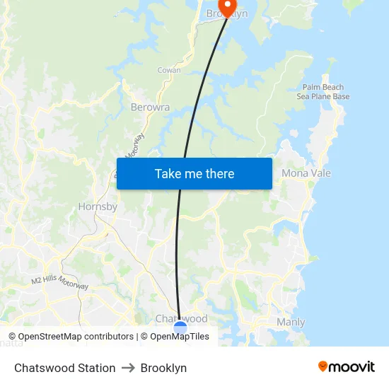 Chatswood Station to Brooklyn map