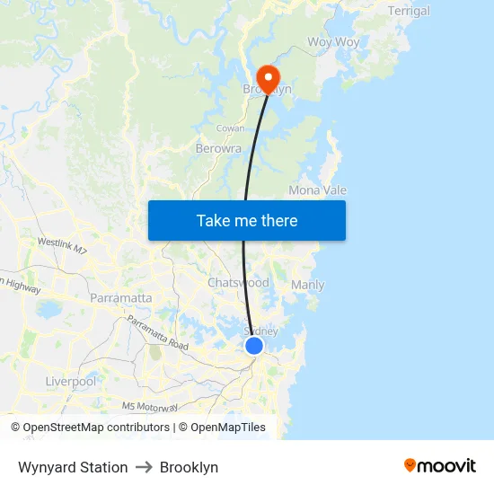 Wynyard Station to Brooklyn map