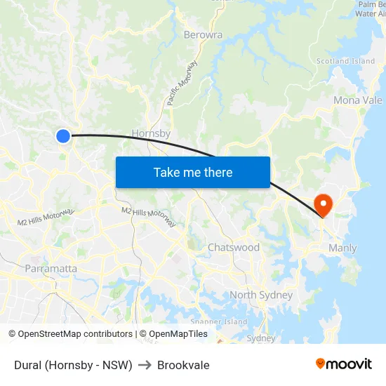Dural (Hornsby - NSW) to Brookvale map