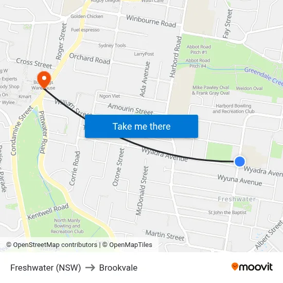 Freshwater (NSW) to Brookvale map
