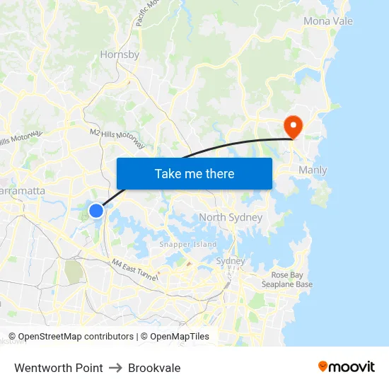 Wentworth Point to Brookvale map