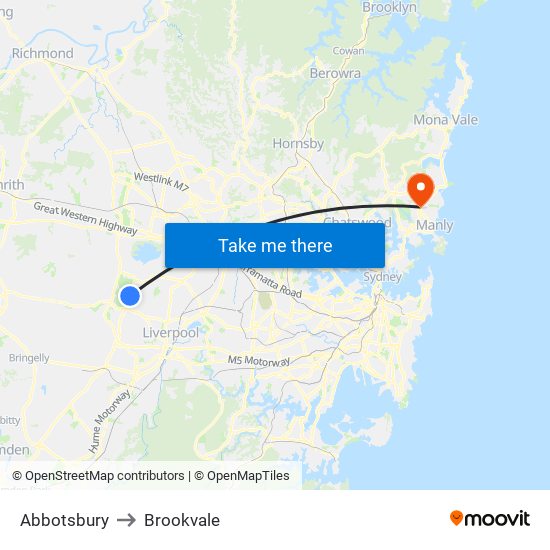 Abbotsbury to Brookvale map