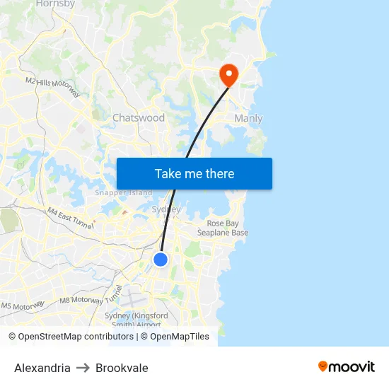 Alexandria to Brookvale map