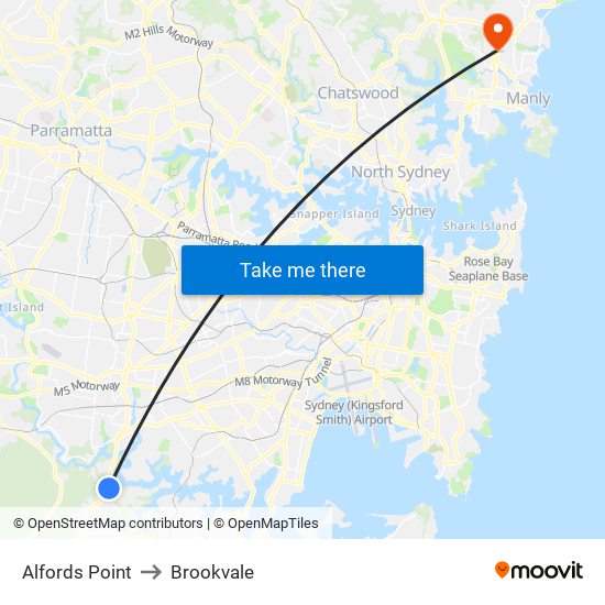 Alfords Point to Brookvale map