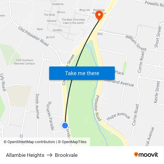 Allambie Heights to Brookvale map