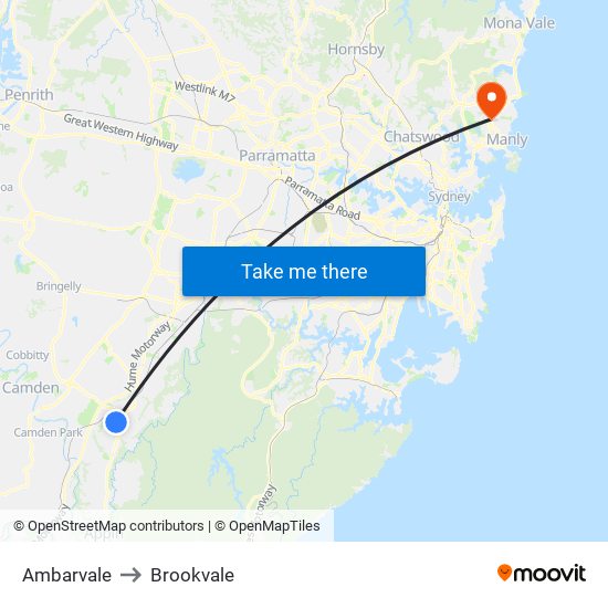Ambarvale to Brookvale map
