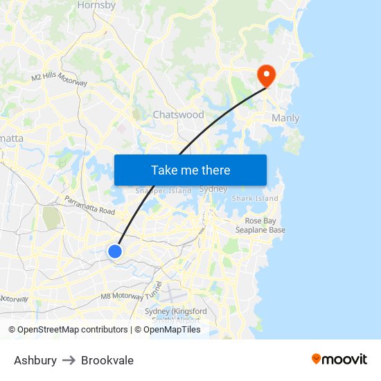 Ashbury to Brookvale map