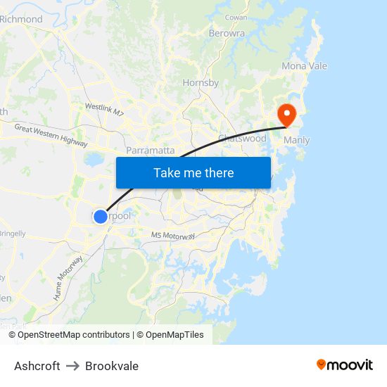 Ashcroft to Brookvale map