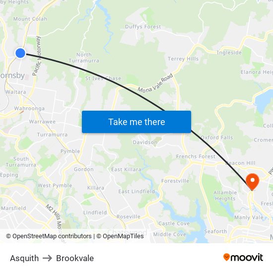 Asquith to Brookvale map