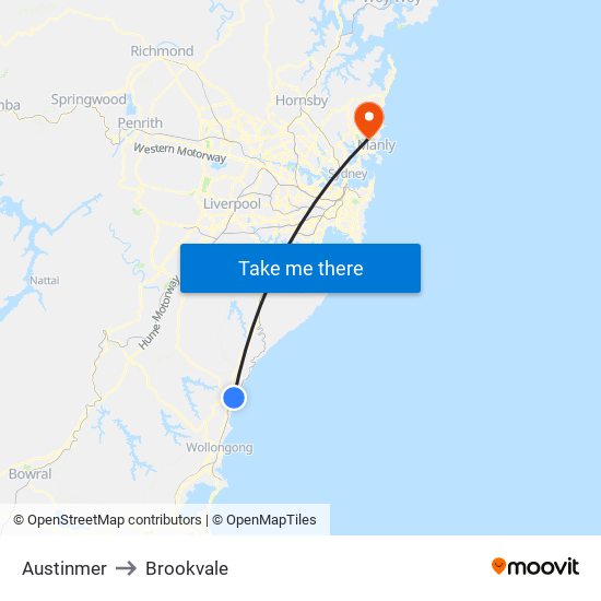 Austinmer to Brookvale map