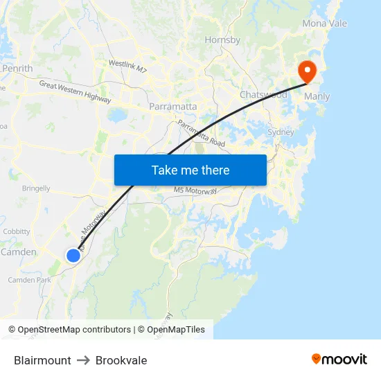 Blairmount to Brookvale map