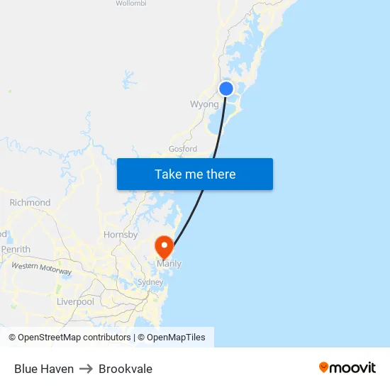 Blue Haven to Brookvale map