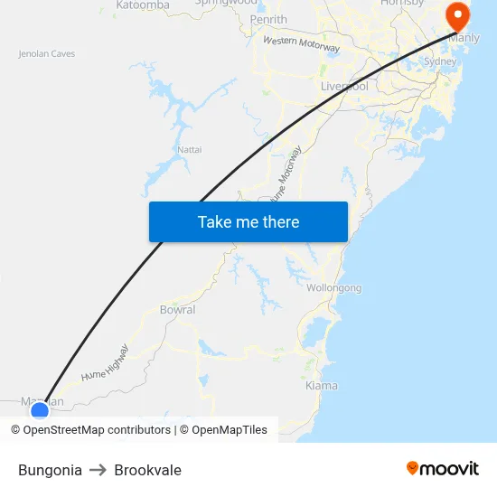 Bungonia to Brookvale map
