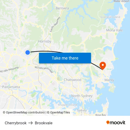 Cherrybrook to Brookvale map