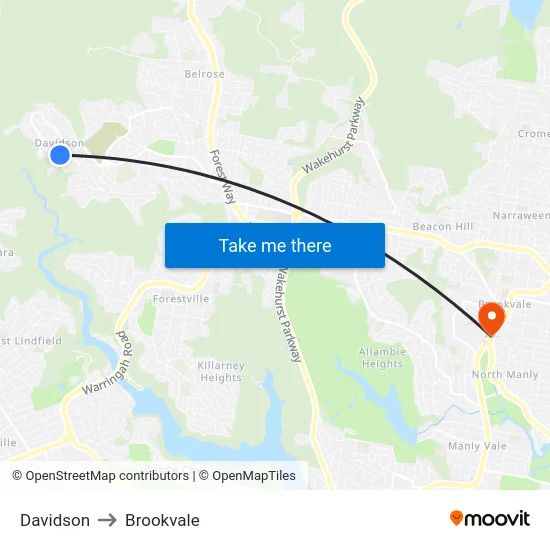 Davidson to Brookvale map