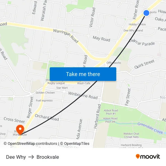 Dee Why to Brookvale map