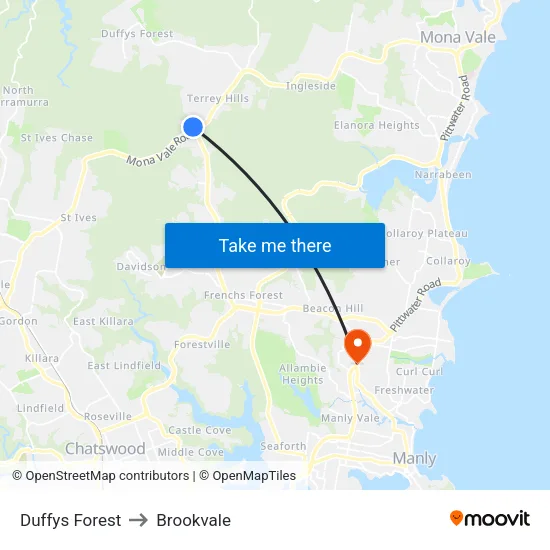 Duffys Forest to Brookvale map