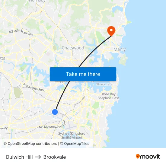 Dulwich Hill to Brookvale map