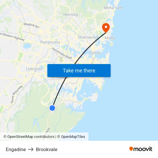 Engadine to Brookvale map