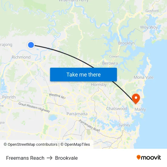 Freemans Reach to Brookvale map