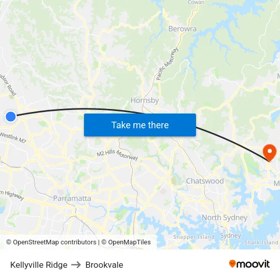 Kellyville Ridge to Brookvale map