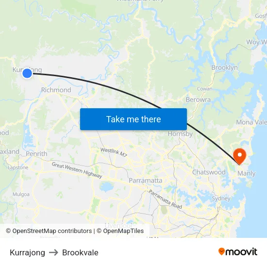 Kurrajong to Brookvale map