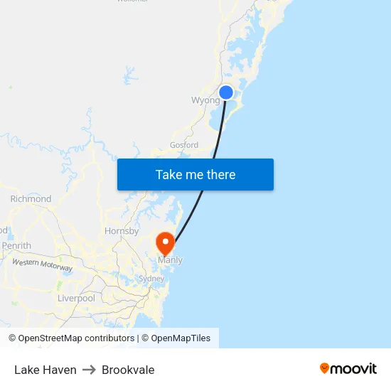 Lake Haven to Brookvale map