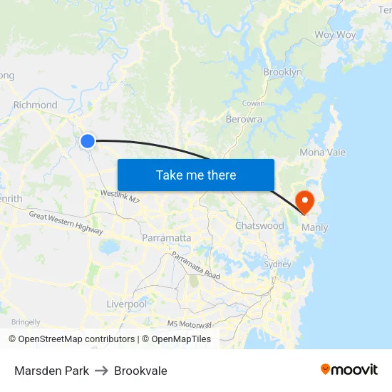 Marsden Park to Brookvale map