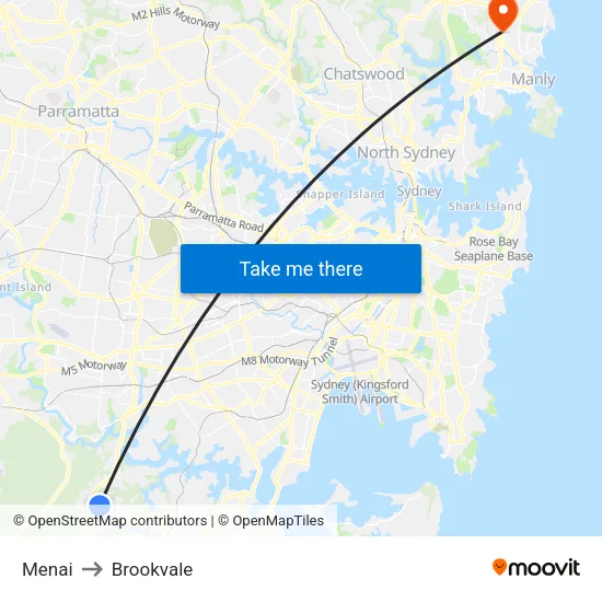 Menai to Brookvale map