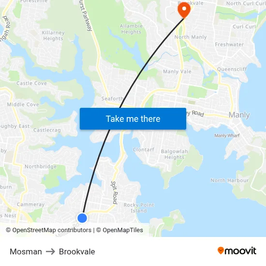 Mosman to Brookvale map
