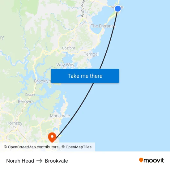 Norah Head to Brookvale map