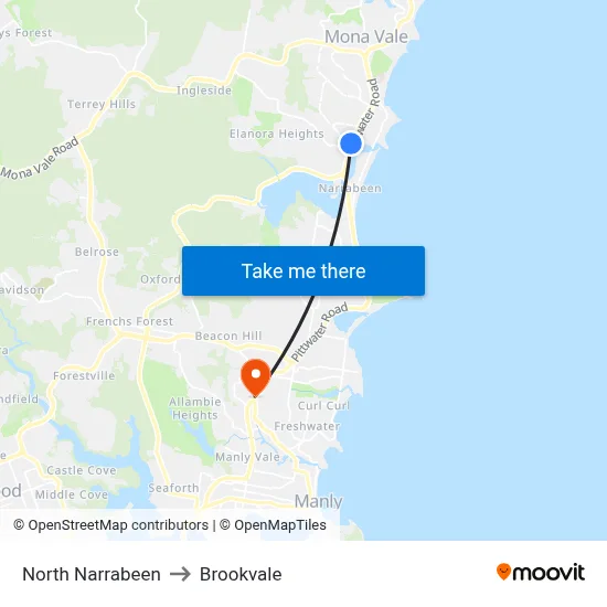North Narrabeen to Brookvale map