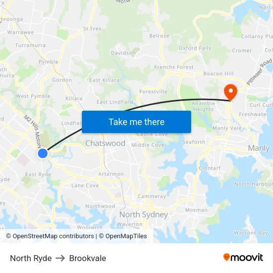 North Ryde to Brookvale map