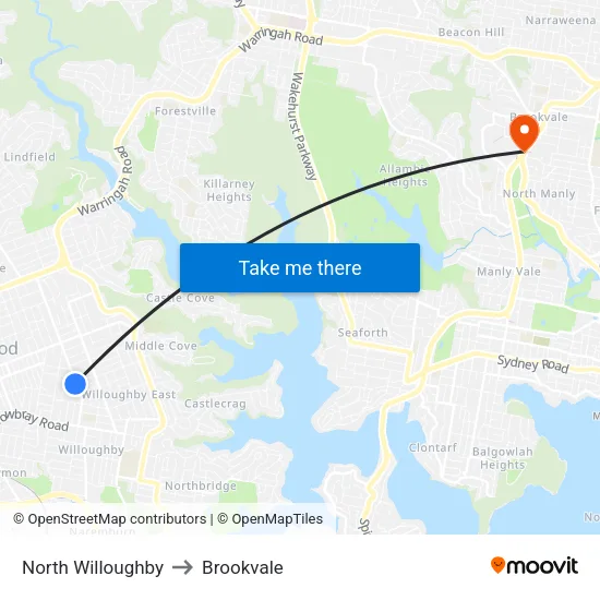 North Willoughby to Brookvale map