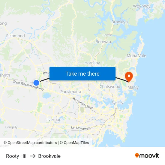 Rooty Hill to Brookvale map