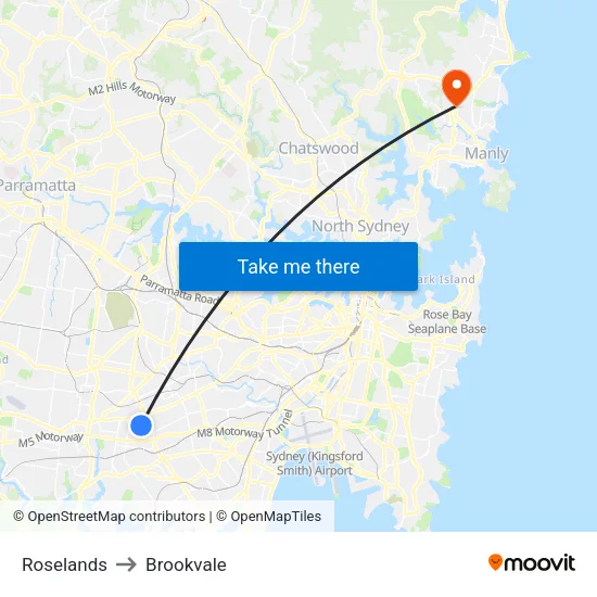 Roselands to Brookvale map
