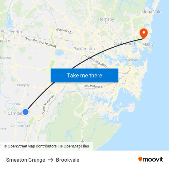 Smeaton Grange to Brookvale map