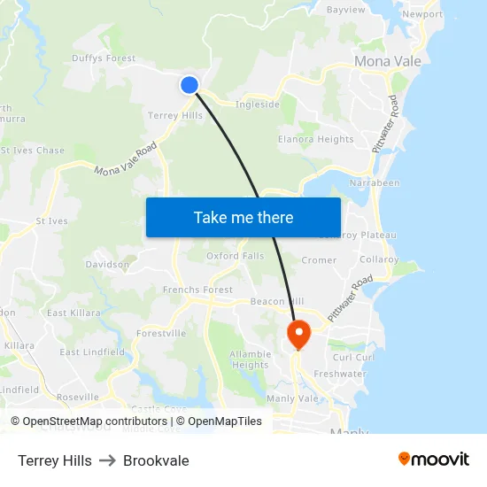 Terrey Hills to Brookvale map