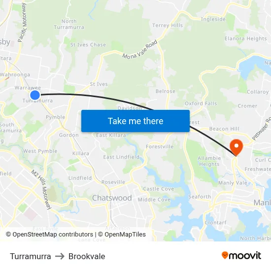 Turramurra to Brookvale map