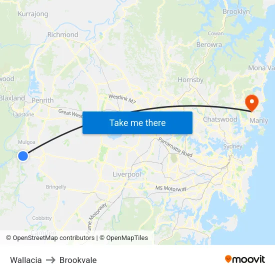 Wallacia to Brookvale map
