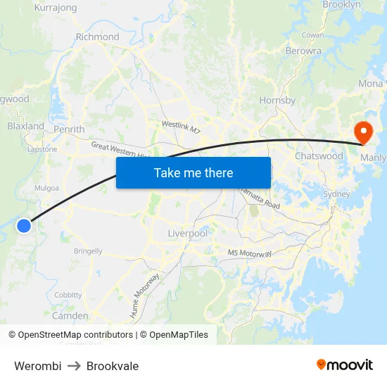 Werombi to Brookvale map