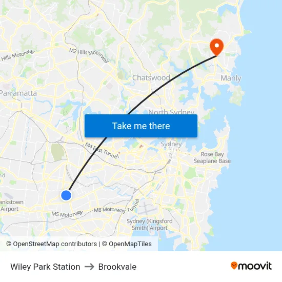 Wiley Park Station to Brookvale map