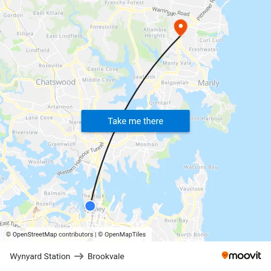 Wynyard Station to Brookvale map