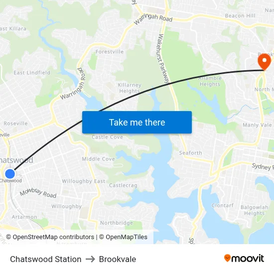 Chatswood Station to Brookvale map